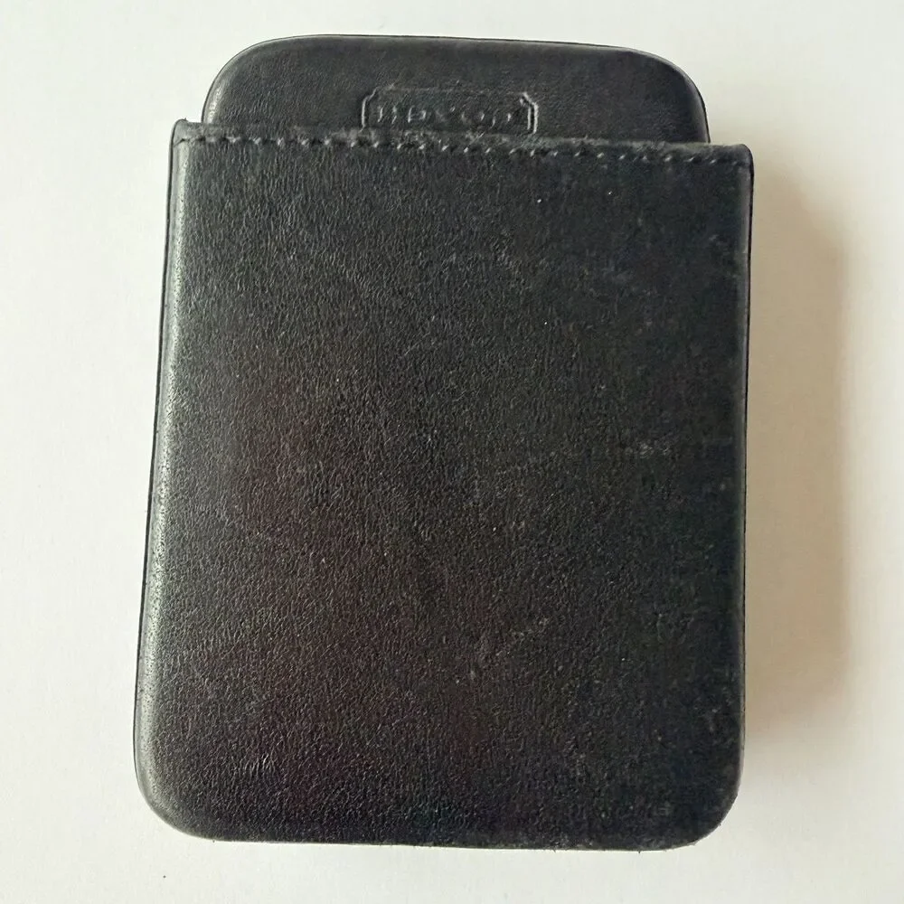 Coach Black Leather 2-Piece Slide Structured Business Card Holder Case Wallet